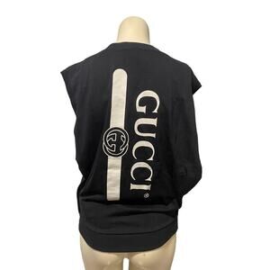 Gucci Unisex Crewneck Back Vintage Big Logo Black Sleeveless Tank Top